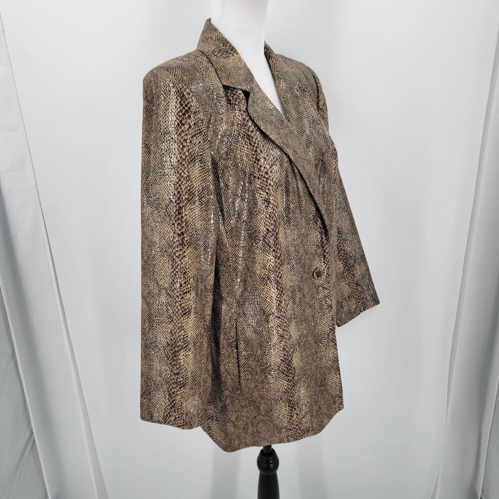 Harve Benard Blazer Womens 14W Faux Snakeskin Brown Black Lined Vintage - Picture 4 of 15